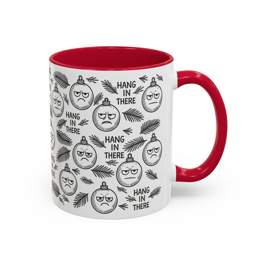 Mug with red interior and handle, featuring a Grumpy Christmas-themed design and text.